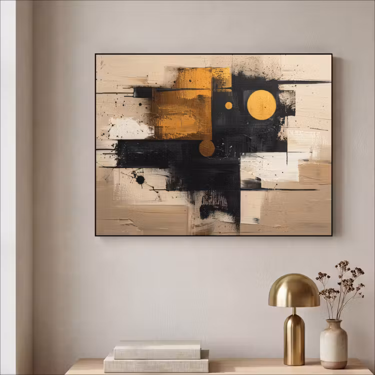 Abstract - Zwart - Goud - Modern Textielframe - compleet frame klein -sfeer2