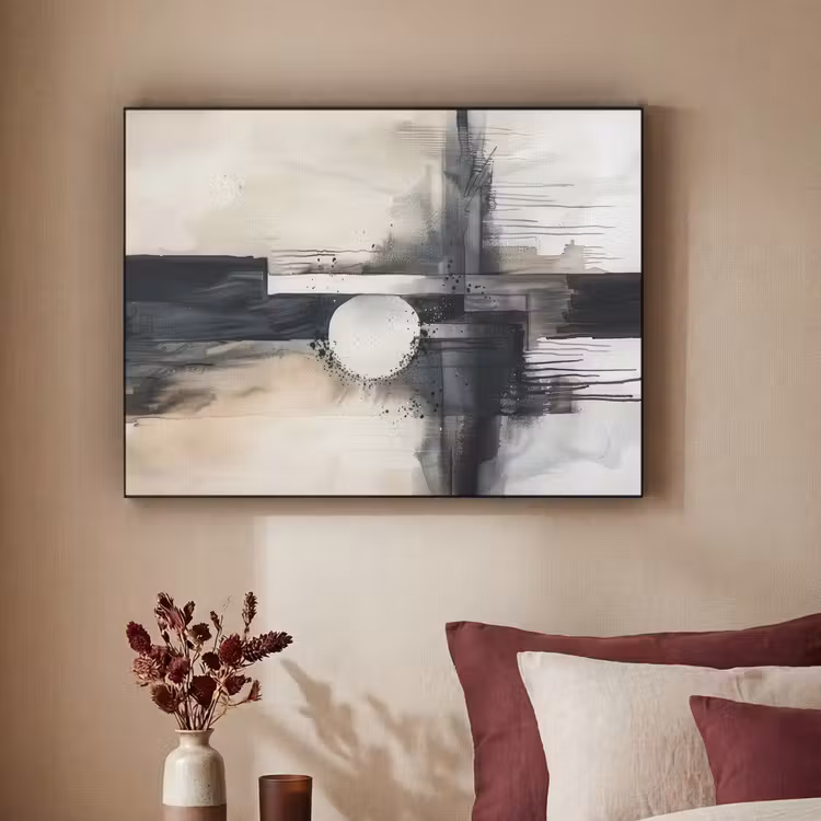Abstract - Zwart wit - Verf - Modern Textielframe zwart klein -sfeer1