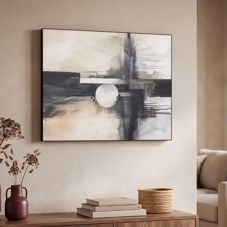 Abstract - Zwart wit - Verf - Modern Textielframe zwart klein -sfeer3