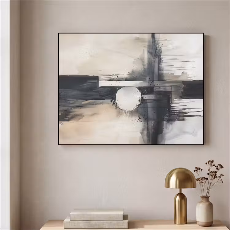 Abstract - Zwart wit - Verf - Modern Textielframe - compleet frame klein -sfeer2