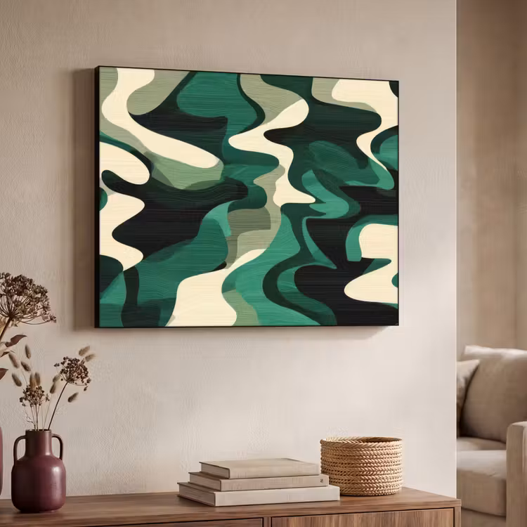 Abstract - Camouflage - Groen Textielframe - compleet frame klein -sfeer3