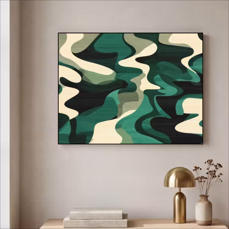 Abstract - Camouflage - Groen Textielframe zwart klein -sfeer2
