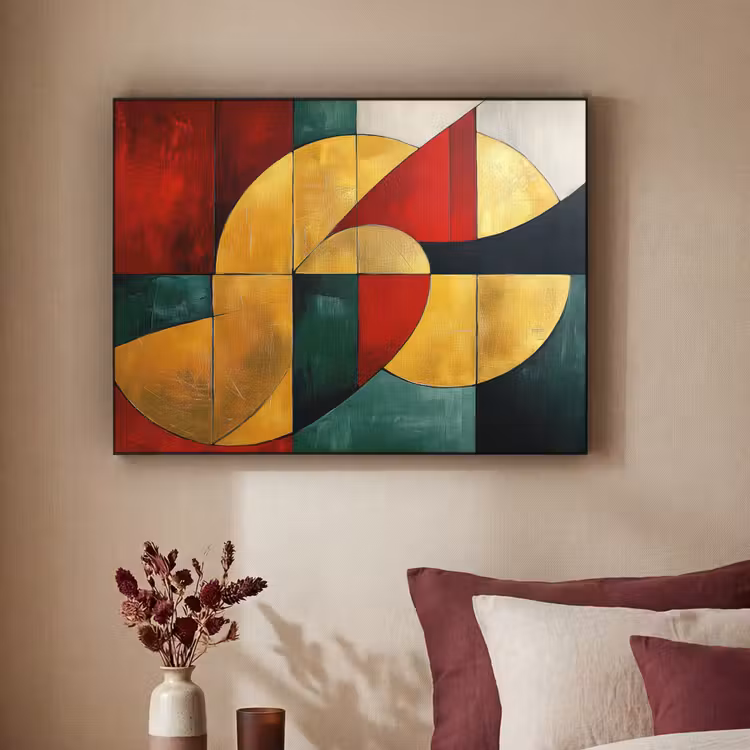 Abstract - Kerst - Goud - Rood - Groen Textielframe - compleet frame klein -sfeer1
