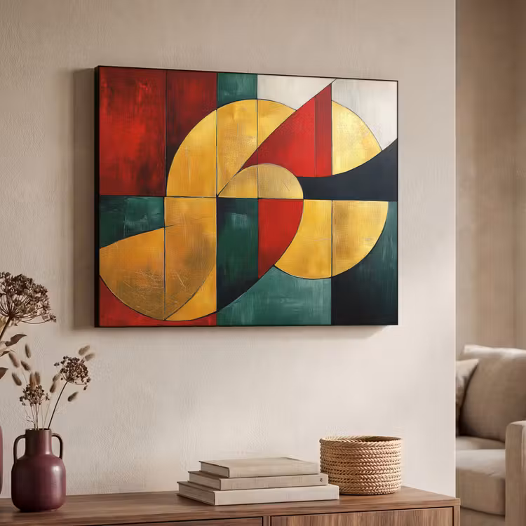 Abstract - Kerst - Goud - Rood - Groen Textielframe - compleet frame klein -sfeer3