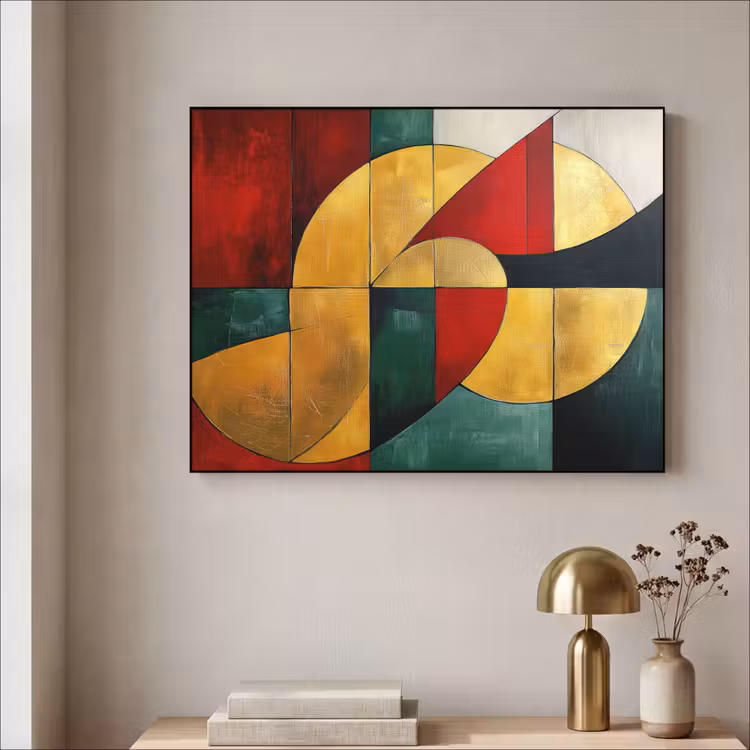 Abstract - Kerst - Goud - Rood - Groen Textielframe - compleet frame klein -sfeer2