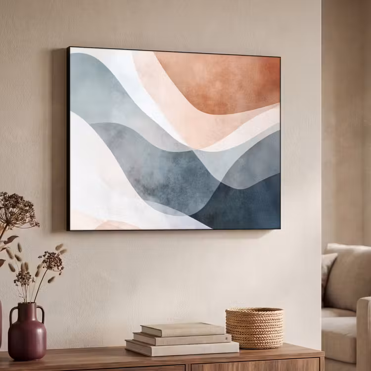 Abstract - Golven - Blauw Textielframe - compleet frame klein -sfeer3