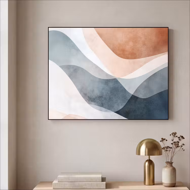 Abstract - Golven - Blauw Textielframe - compleet frame klein -sfeer2