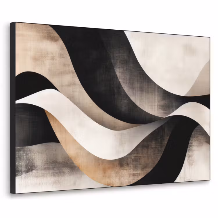 Abstract - Golven - Zwart - Verweerd Textielframe zwart klein -3d