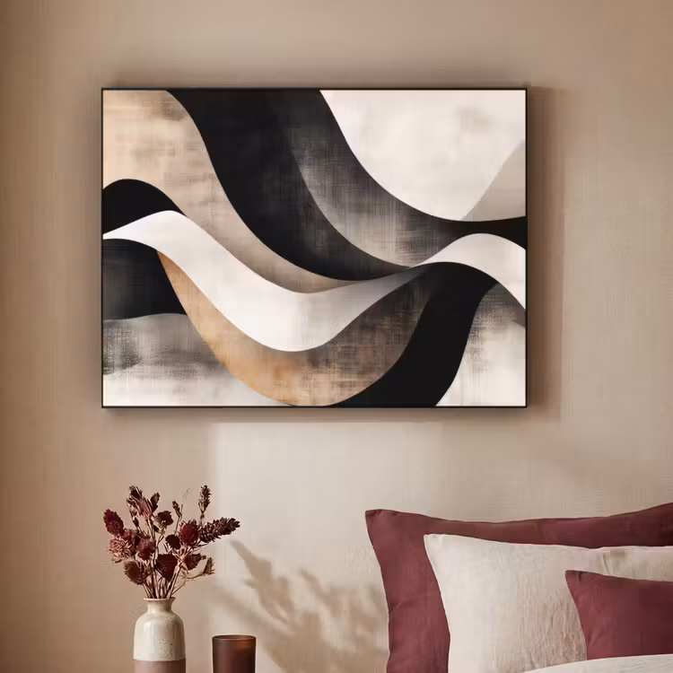 Abstract - Golven - Zwart - Verweerd Textielframe - compleet frame klein -sfeer1