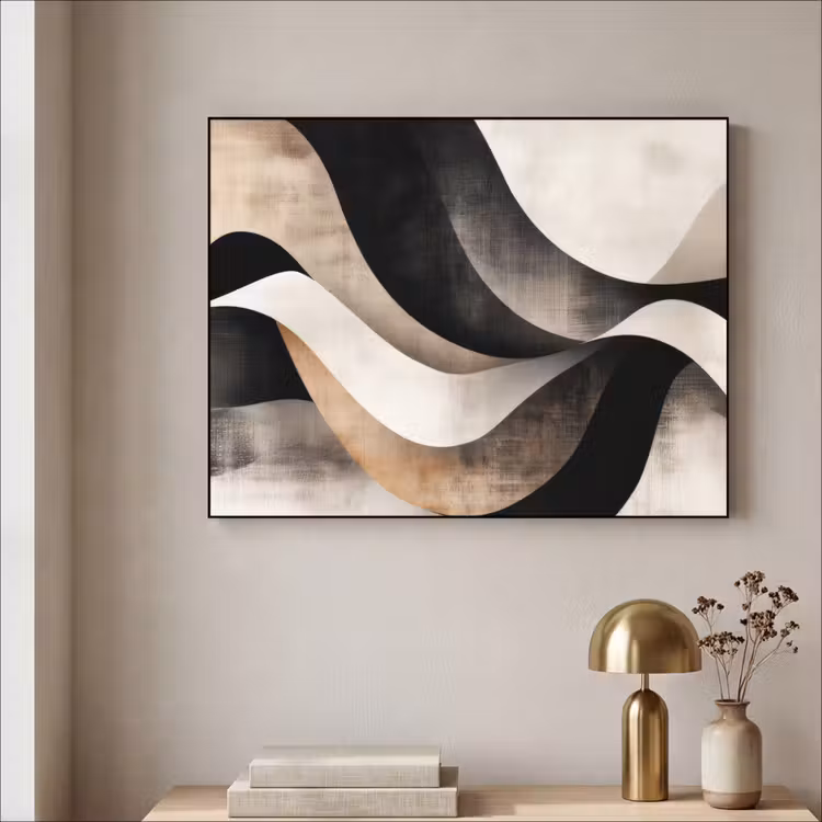 Abstract - Golven - Zwart - Verweerd Textielframe zwart klein -sfeer2