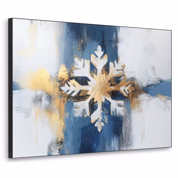 Abstract - Winter - Sneeuwvlok - Sneeuw - Goud Textielframe zwart klein -3d