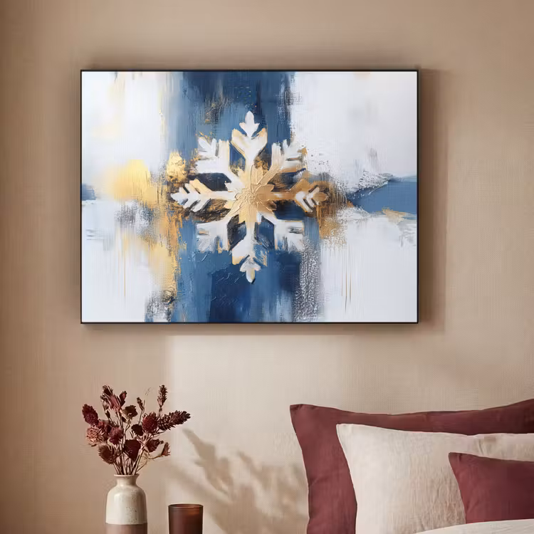 Abstract - Winter - Sneeuwvlok - Sneeuw - Goud Textielframe zwart klein -sfeer1