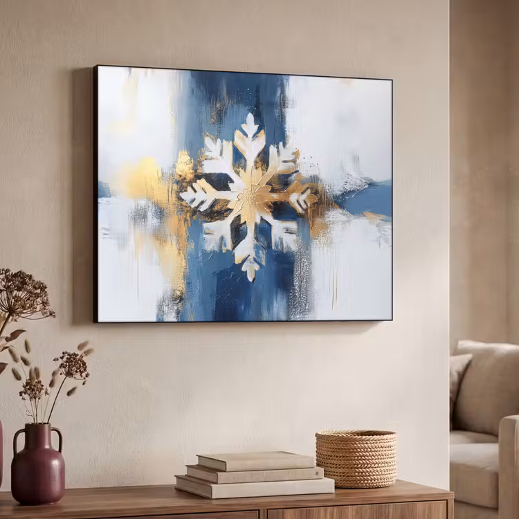 Abstract - Winter - Sneeuwvlok - Sneeuw - Goud Textielframe - compleet frame klein -sfeer3