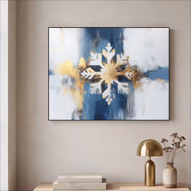 Abstract - Winter - Sneeuwvlok - Sneeuw - Goud Textielframe zwart klein -sfeer2