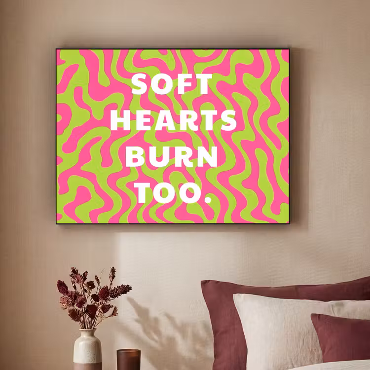 Abstract - Quote - Centraal - Roze Textielframe zwart klein -sfeer1