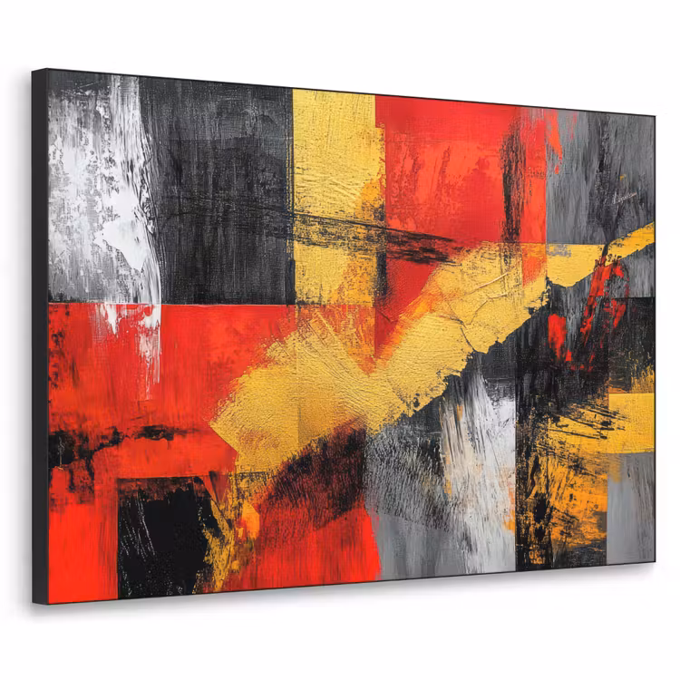 Abstracte kunst - Goud - Zwart Textielframe - compleet frame klein -3d