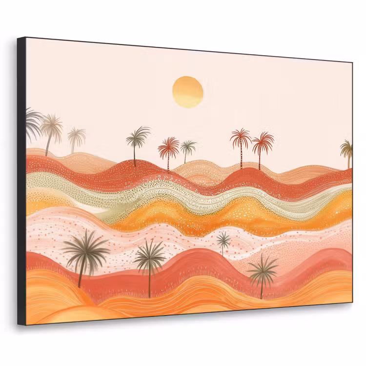 Abstract landschap - Palmbomen - Kleurrijk Textielframe zwart klein -3d