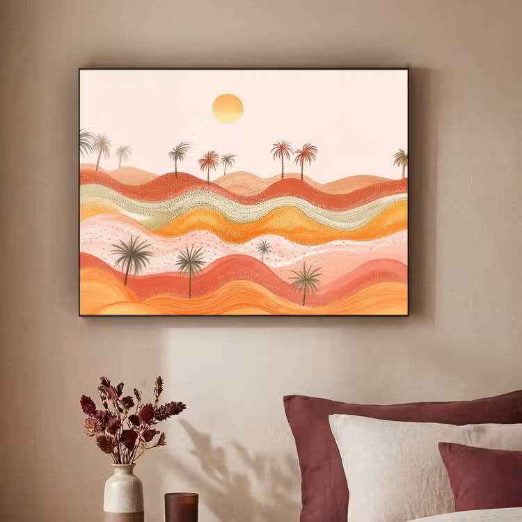 Abstract landschap - Palmbomen - Kleurrijk Textielframe - compleet frame klein -sfeer1