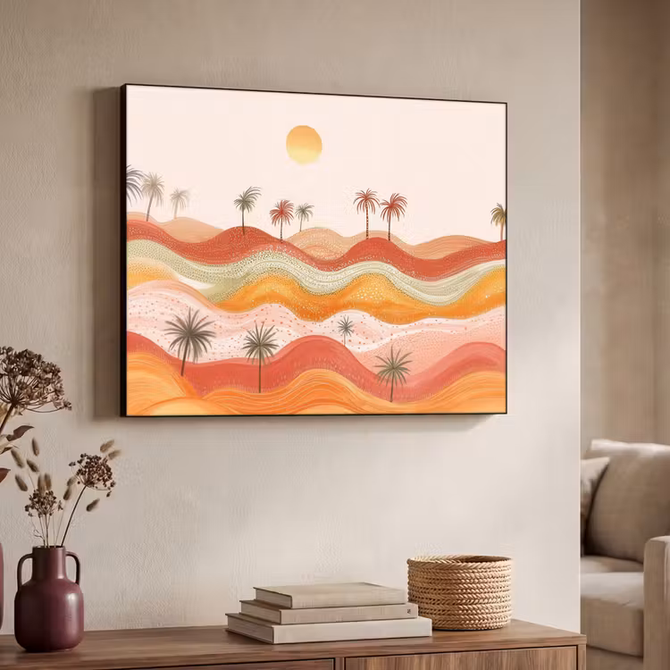 Abstract landschap - Palmbomen - Kleurrijk Textielframe - compleet frame klein -sfeer3
