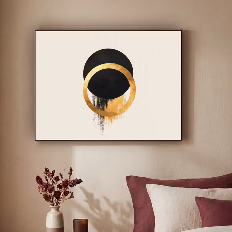 Abstract ontwerp - Zwarte cirkel - Verfvlekken Textielframe - compleet frame klein -sfeer1