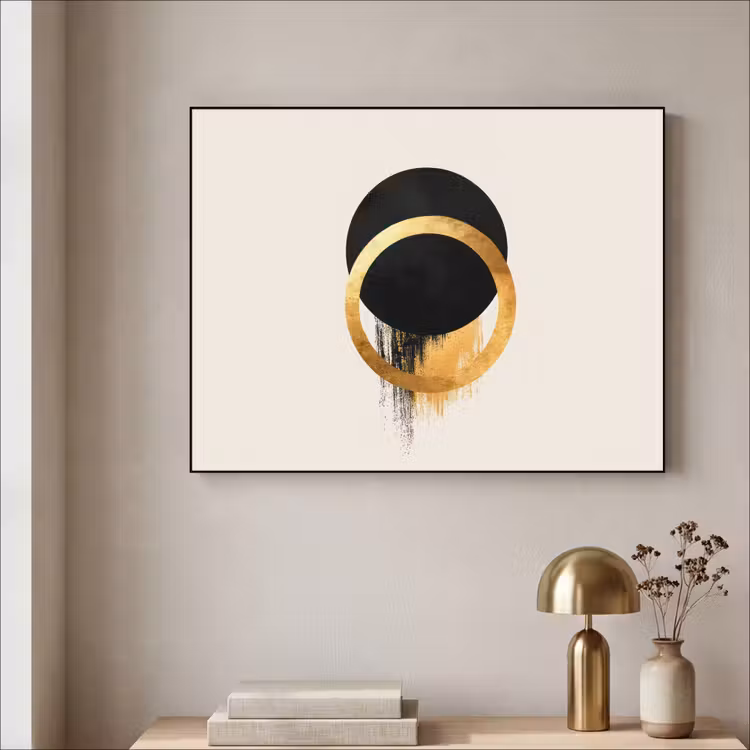 Abstract ontwerp - Zwarte cirkel - Verfvlekken Textielframe - compleet frame klein -sfeer2