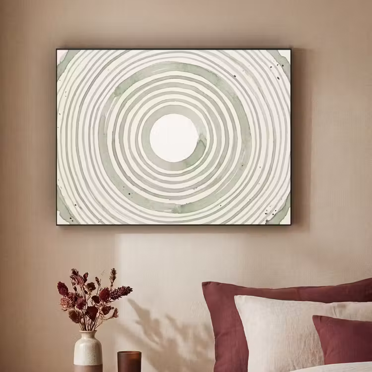 Abstractie - Cirkels - Waterverf - Groen - Modern Textielframe zwart klein -sfeer1