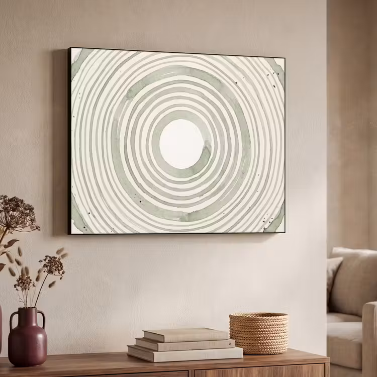 Abstractie - Cirkels - Waterverf - Groen - Modern Textielframe zwart klein -sfeer3