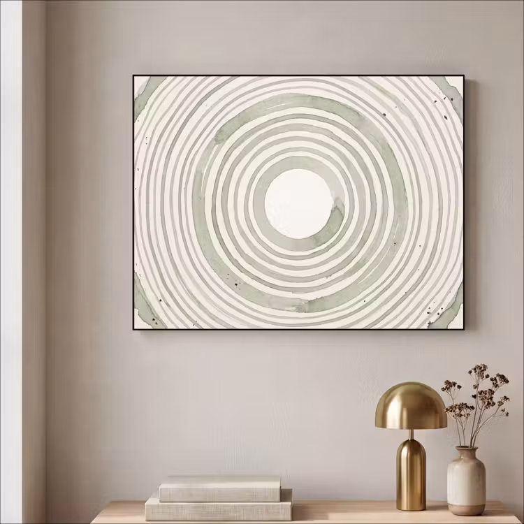 Abstractie - Cirkels - Waterverf - Groen - Modern Textielframe zwart klein -sfeer2