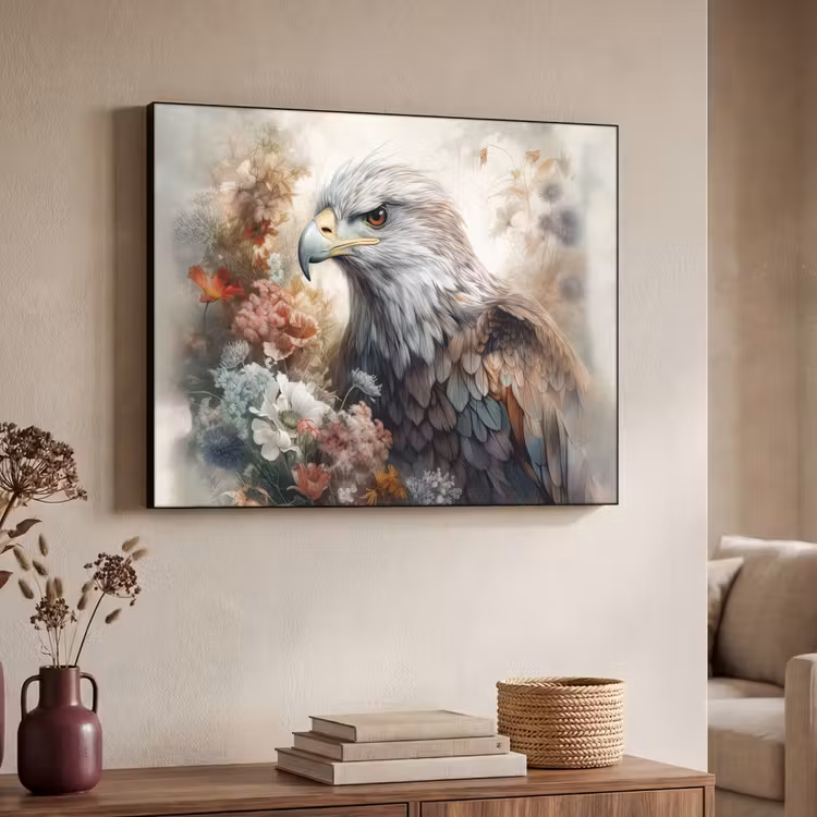 Arend - Adelaar - Vogel - Bloemen - Natuur Textielframe zwart klein -sfeer3