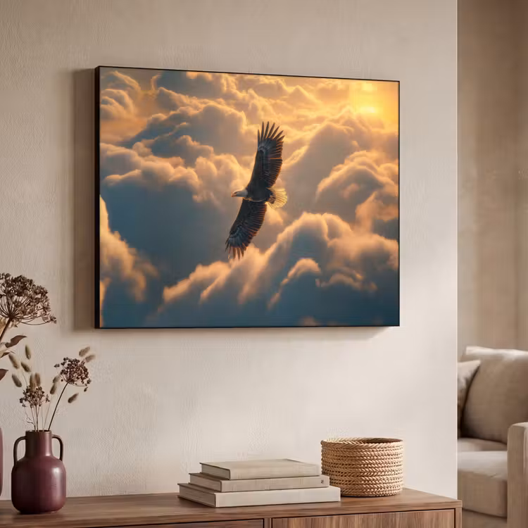 Adelaar - Wolken - Zon Textielframe zwart klein -sfeer3