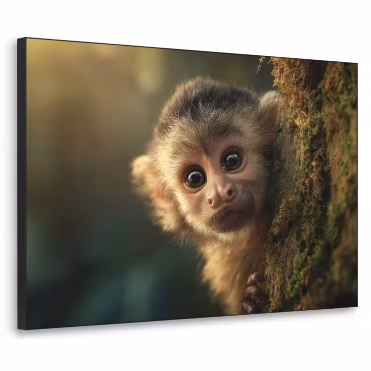 Aap - Boomstronk - Bruin Textielframe zwart klein -3d