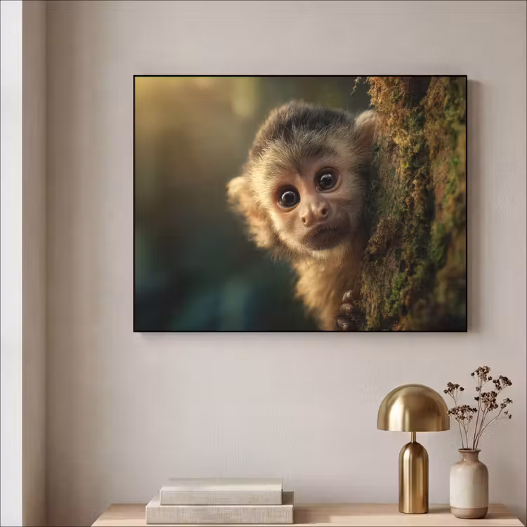 Aap - Boomstronk - Bruin Textielframe zwart klein -sfeer2
