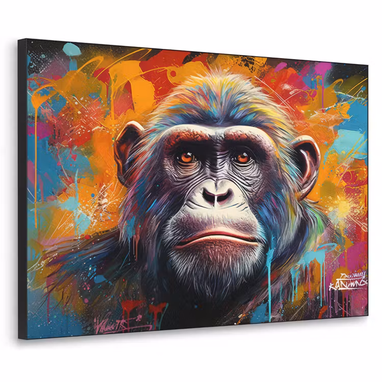 Aap - Gorilla - Graffiti - Dieren - Kleuren Textielframe zwart klein -3d