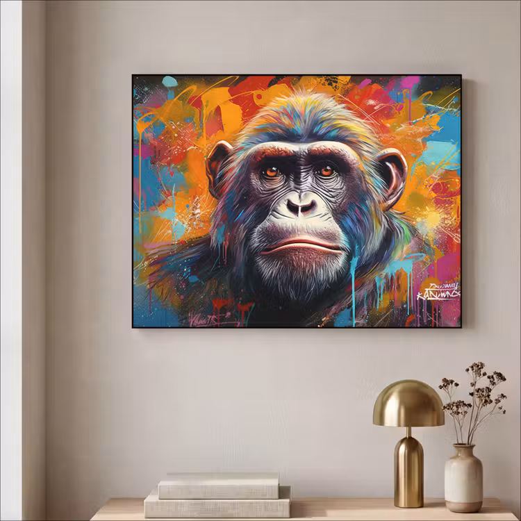 Aap - Gorilla - Graffiti - Dieren - Kleuren Textielframe zwart klein -sfeer2