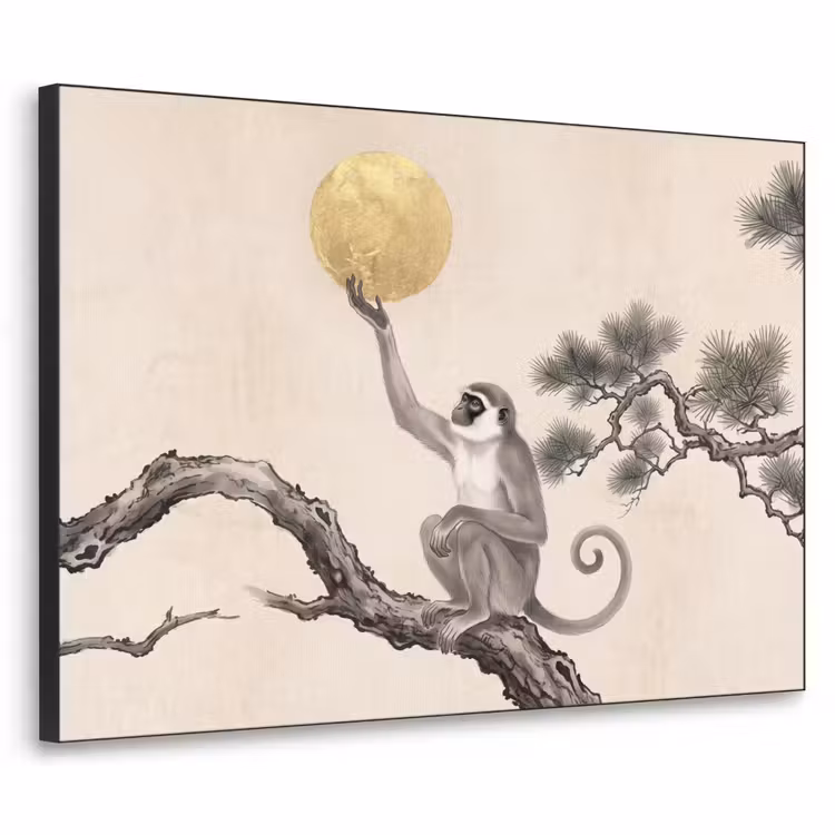 Aap - Maan - Goud Textielframe zwart klein -3d
