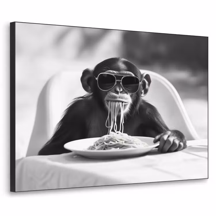 Aap - Spaghetti - Zonnebril - Zwart wit - Cool - Dier Textielframe zwart klein -3d
