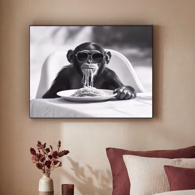 Aap - Spaghetti - Zonnebril - Zwart wit - Cool - Dier Textielframe - compleet frame klein -sfeer1
