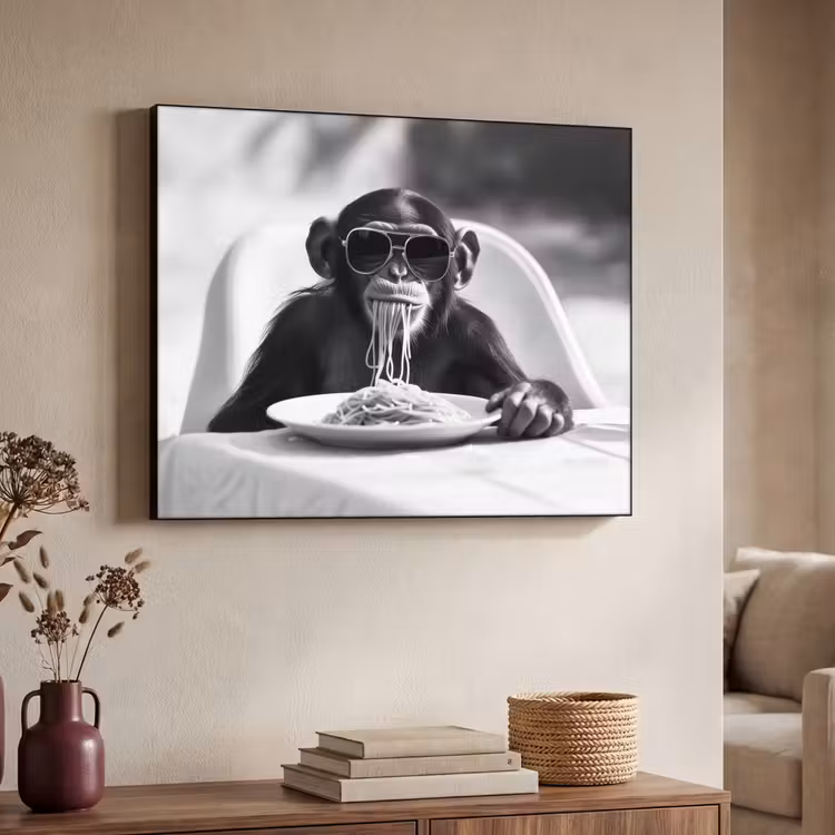 Aap - Spaghetti - Zonnebril - Zwart wit - Cool - Dier Textielframe zwart klein -sfeer3