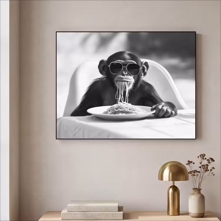 Aap - Spaghetti - Zonnebril - Zwart wit - Cool - Dier Textielframe - compleet frame klein -sfeer2