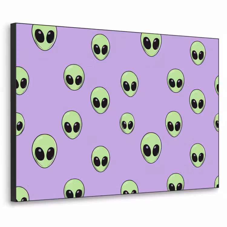 Alien - Retro - Lila Textielframe zwart klein 947 -3d