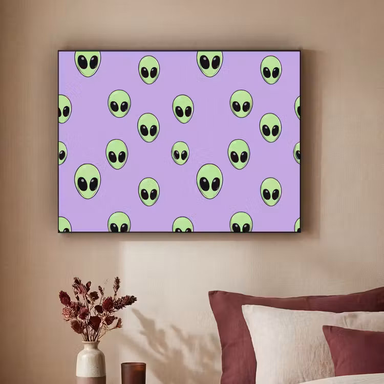 Alien - Retro - Lila Textielframe zwart klein 947 -sfeer1