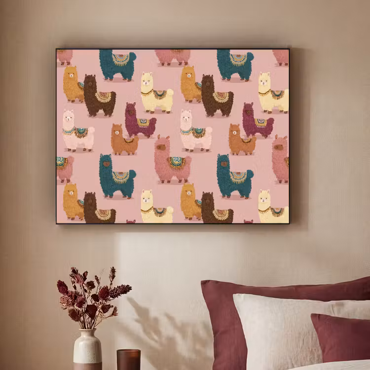 Alpaca's - Patroon - Kleurrijk Textielframe zwart klein 947 -sfeer1