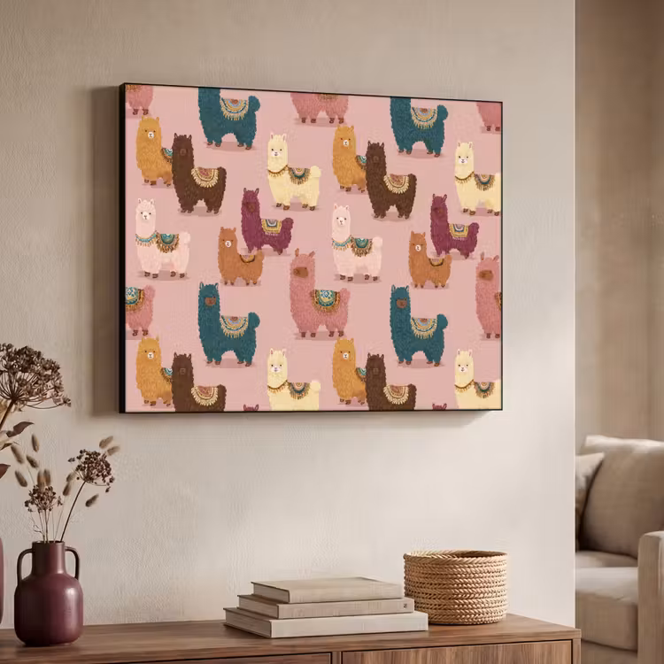 Alpaca's - Patroon - Kleurrijk Textielframe zwart klein 947 -sfeer3