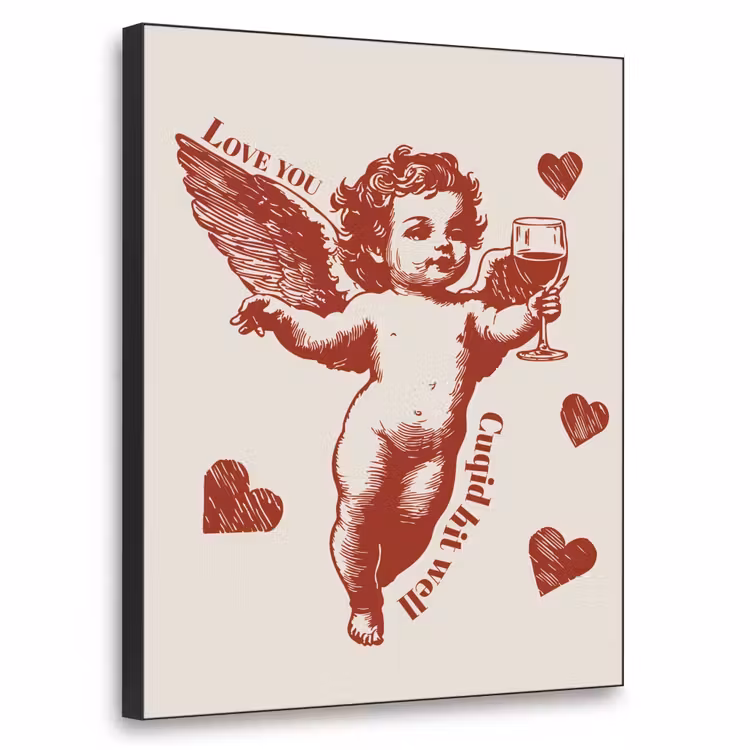 Cupido - Hartjes - Rood - Klassiek Textielframe zwart klein -3d