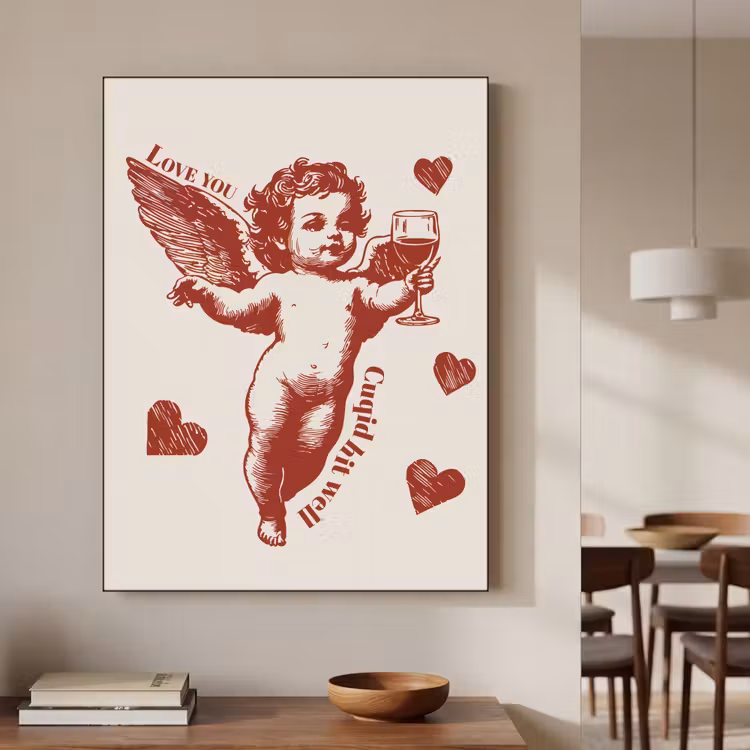 Cupido - Hartjes - Rood - Klassiek Textielframe zwart klein -sfeer2