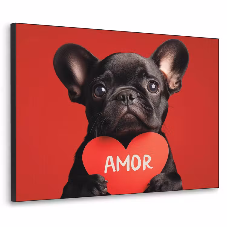 Amor - Hond - Hartje - Rood Textielframe - compleet frame klein -3d