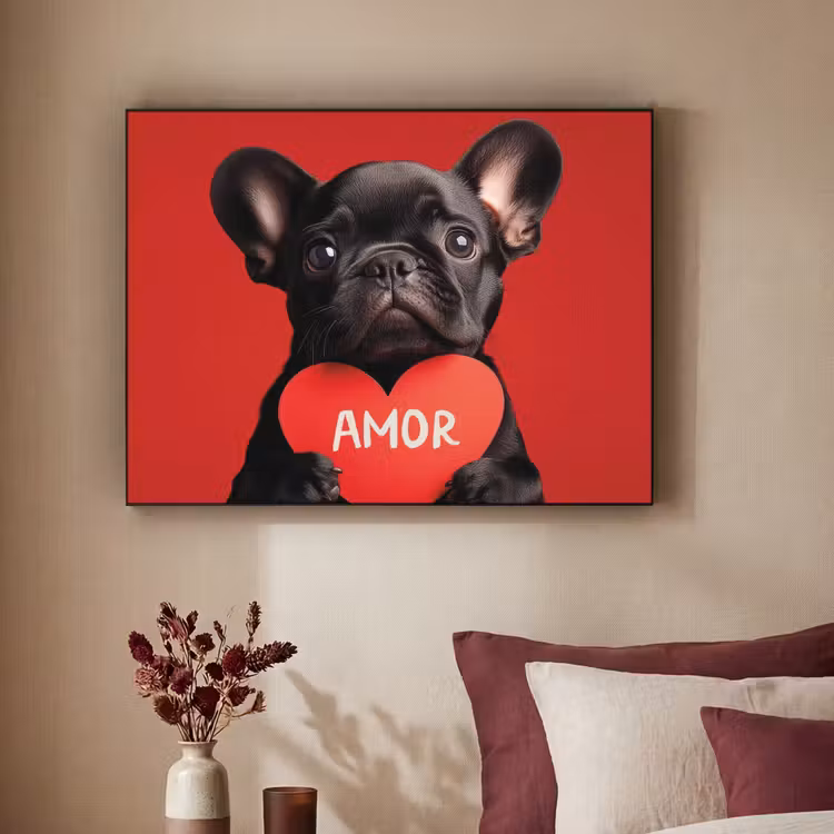 Amor - Hond - Hartje - Rood Textielframe - compleet frame klein -sfeer1