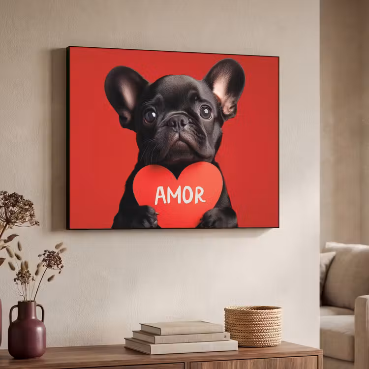 Amor - Hond - Hartje - Rood Textielframe - compleet frame klein -sfeer3