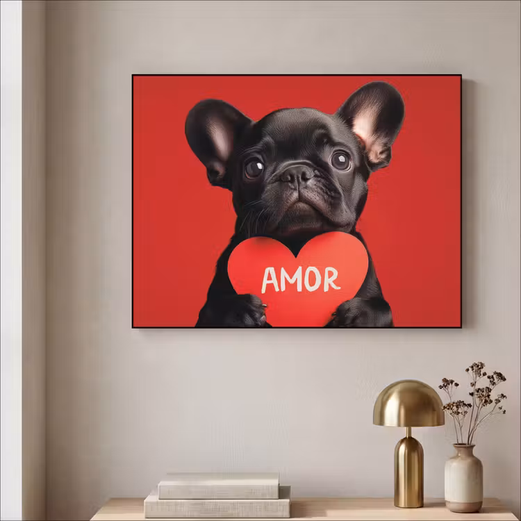 Amor - Hond - Hartje - Rood Textielframe - compleet frame klein -sfeer2