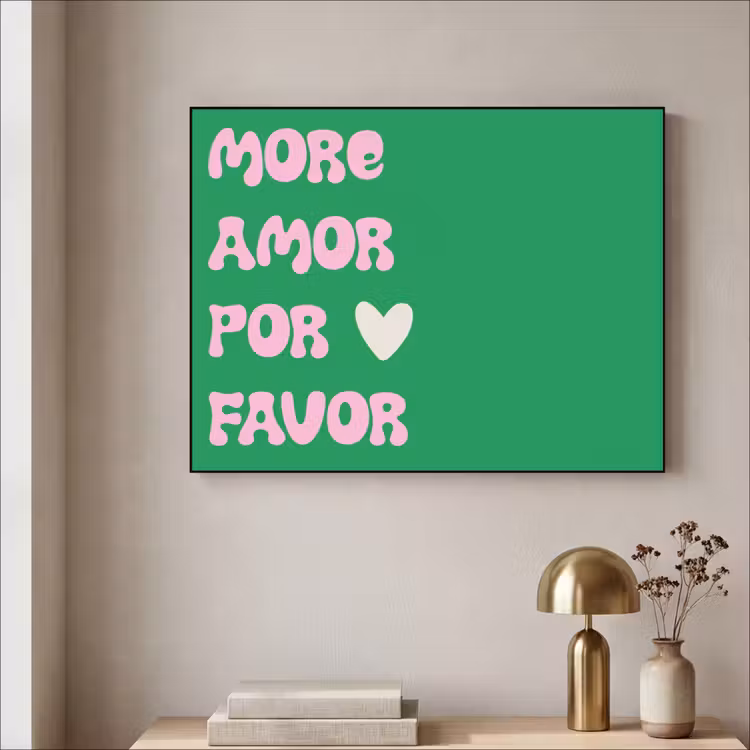 Amor - Valentijn - Groen - Tekst Textielframe zwart klein -sfeer2